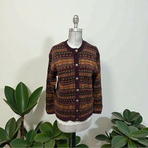 Gallagher Purple Multi Wool Blend Long Sleeve Button Sweater Size M